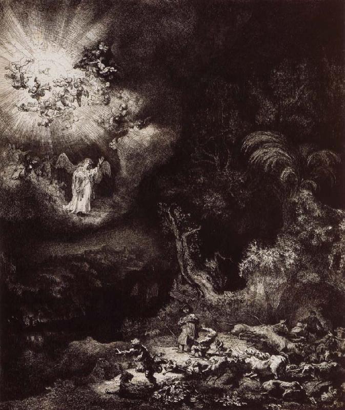 REMBRANDT Harmenszoon van Rijn The Angel Appearing to the Shepherds oil painting image